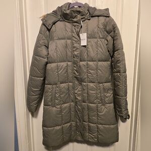 Haute Edition Women's Mid-Length Padded Parka Coat with Faux Fur Lined Hood